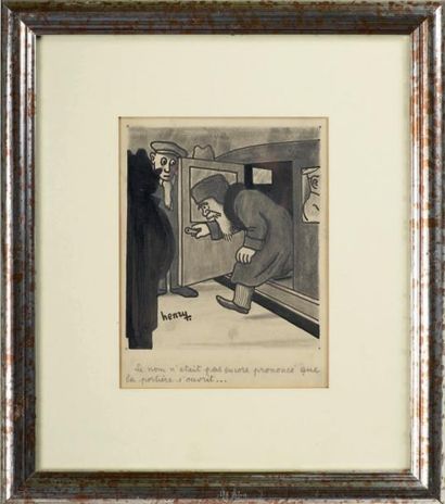 Maurice Henry Caricature Dessin au crayon sur papier. Signé. H_17,4 cm L_13,4 cm...