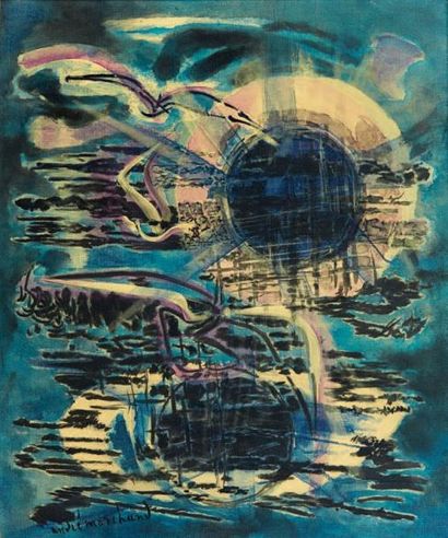 ANDRÉ MARCHAND (1907 - 1997) Matin sur la mer, 1956 Huile sur toile. Signée en bas...