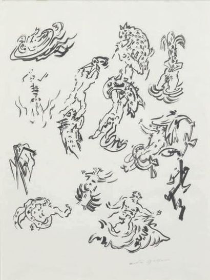 André MASSON (1896-1987) Page d'album, 1949 Encre sur papier. Signée en bas à droite....