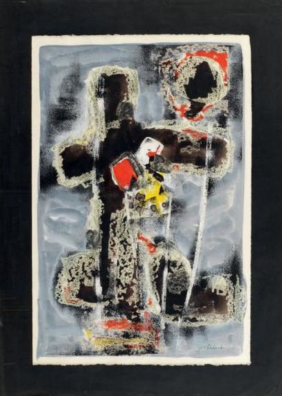 JUN DOBASHI (1910-1978) Composition, ca 1962 Gouache sur papier. Signée en bas à...