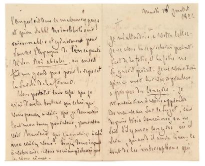 François de CHATEAUBRIAND Lettre autographe, [Londres] mardi 16 juillet 1822, à la...