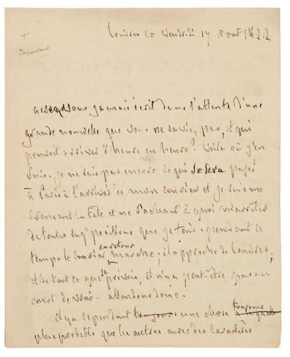François de CHATEAUBRIAND 2 Lettres autographes, Londres 15 et 16 août 1822, à la...