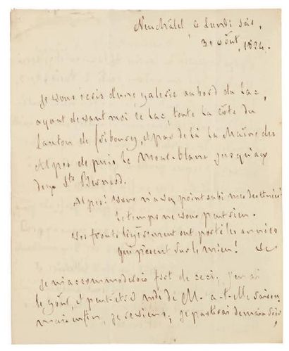 François de CHATEAUBRIAND Lettre autographe, Neuchâtel lundi soir 30 août 1824, à...