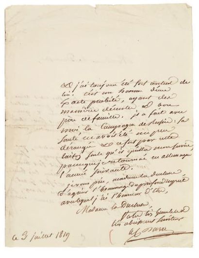 Elie, duc decazes (1780-1860) Homme d'État 2 Lettres autographes signées, 1816 et...