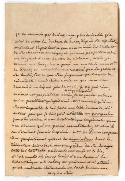 Stéphanie Félicité Du Crest, comtesse de GENLIS (1746-1830) Femme de lettres Lettre...
