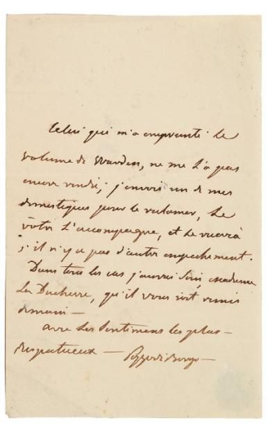 Charles André pozzo di borgo (1764-1842) Diplomate Lettre autographe signée, à la...