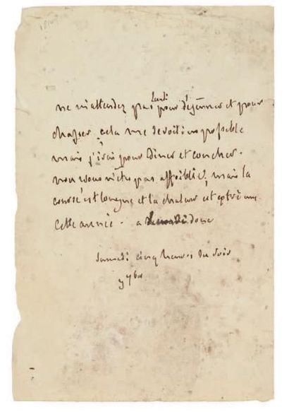 François de CHATEAUBRIAND 2 Lettres autographes, [fin 1814?], à la duchesse de Duras;...
