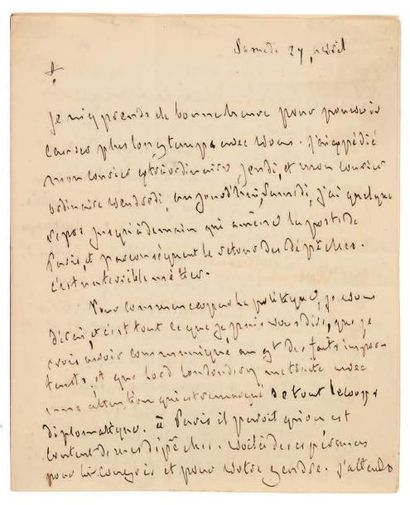 François de CHATEAUBRIAND 2 Lettres autographes, Londres 26 et 27 avril [1822], à...
