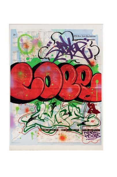 COPE 2 (né en 1968) New York, 2012 Bombe et marqueur sur une carte de NY. Signée....