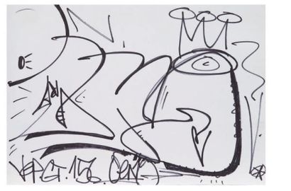 OENO (NÉ EN 1972) Sans titre Feutre noir sur papier. Signé. H_20,5 cm L_29,5 cm