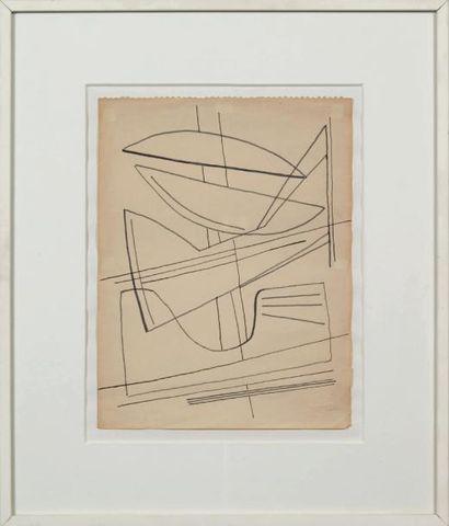 Alberto MAGNELLI (1888-1971) Construction Encre sur papier. Cachet de l'atelier en...
