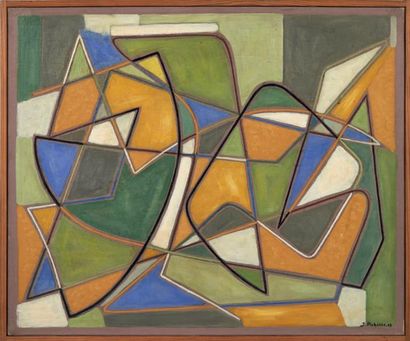 James PICHETTE (1920-1996) Composition, 1953 Huile sur toile. Signée et datée en...