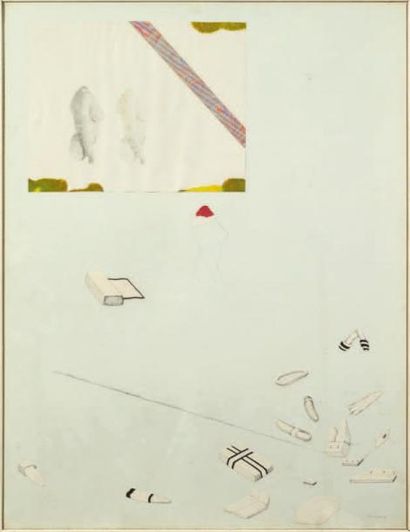 Joël Kermarrec (né en 1939) Sans titre, 1970 Collage et gouache sur papier. Signé...