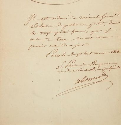 null MARÉCHAUX. 15 lettres ou pièces signées. François Augereau duc de Castiglione...