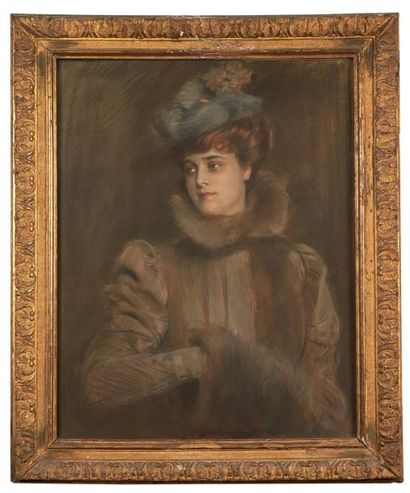 Paul César HELLEU (Vannes 1859 - Paris 1927) Portrait de Madame Chéruit Pastel. Signé...