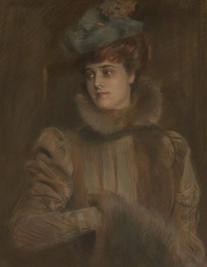 Paul César HELLEU (Vannes 1859 - Paris 1927) Portrait de Madame Chéruit Pastel. Signé...
