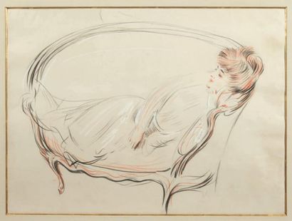 Paul César HELLEU (Vannes 1859 - Paris 1927) Madame Chéruit dans son sofa Trois crayons....