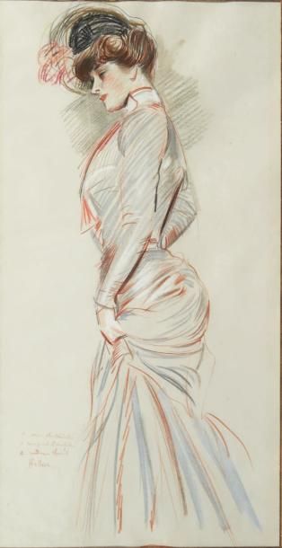 Paul César HELLEU (Vannes 1859 - Paris 1927) Madame Chéruit de profil Trois crayons...