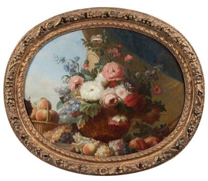 ÉCOLE FRANÇAISE VERS 1830, SUIVEUR DE JEAN JACQUES BACHELIER Urne de fleurs avec...
