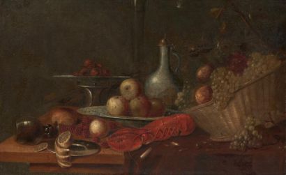 ATTRIBUÉ À ANDRIES BENEDETTI (1615 - 1660) Nature morte au homard, panier de fruits...