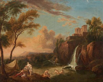 Attribué à Jean-Baptiste Lallemand (1716 - vers 1803) Paysage aux baigneuses Toile....