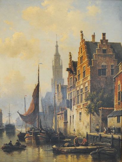 JAN MICHAEL RUYTEN (1813-1881) Vue d'Anvers Panneau. Signé en bas à droite. H_42...