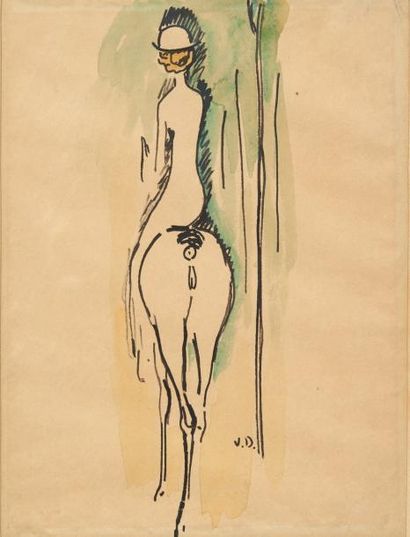 Kees VAN DONGEN (1877-1968) La cavalière Encre et aquarelle sur papier. Signée des...