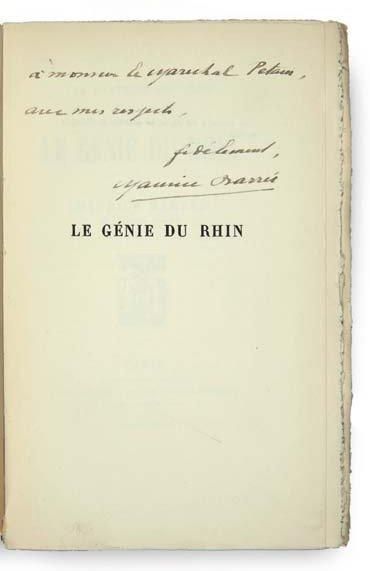 BARRES (Maurice) Les Bastions de l'Est. Le Génie du Rhin. Paris, Plon, 1921. In-12,...