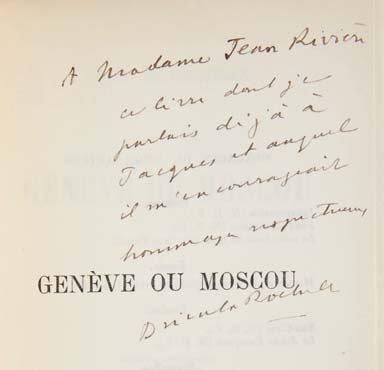 DRIEU LA ROCHELLE (Pierre) Genève ou Moscou. Paris, Gallimard, 1928. In-12: broché,...