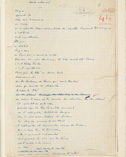 PREVERT (Jacques) Aux champs. Sans lieu ni date [1936]. Manuscrit autographe: 3 pp....