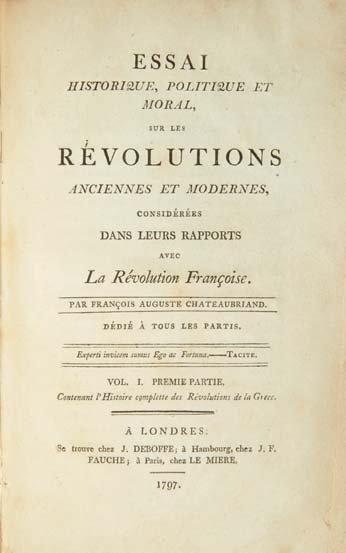 CHATEAUBRIAND (François-René de) Essai historique, politique et moral, sur les révolutions...