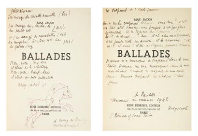 JACOB (Max) Ballades. Paris, René Debresse, sans date [1938]. In-12: maroquin bleu...