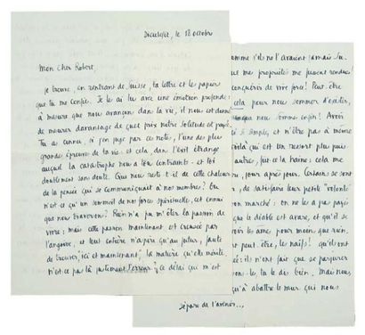 EMMANUEL (Noël Mathieu, dit Pierre) Lettre à Robert Lévesque. Dieulefit, le 18 octobre...