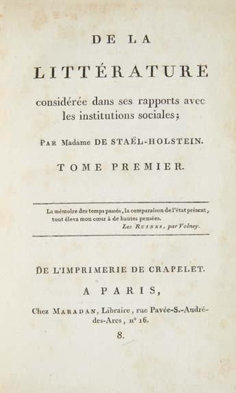 STAËL-HOLSTEIN (Anne-Louise-Germaine Necker, baronne de) De la littérature considérée...