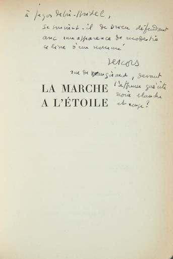 VERCORS (Jean Bruller, alias) La Marche à l'étoile. Paris, Aux Éditions de Minuit,...