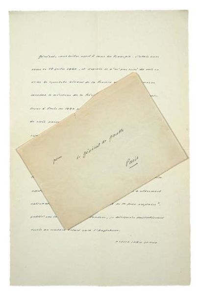 JOUVE (Pierre Jean) Lettre au général de Gaulle. Sans lieu ni date [1944]. Lettre...