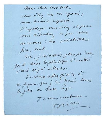 DRIEU LA ROCHELLE (Pierre) Lettre à Lucien Combelle. Sans date [mars 1945]. Lettre...