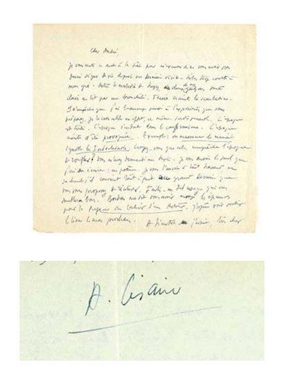 CESAIRE (Aimé) Lettre à André Breton. Sans lieu ni date [1947]. Lettre autographe...