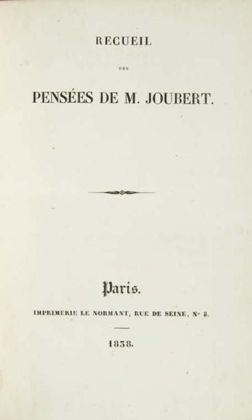JOUBERT (Joseph) Recueil des pensées. Paris, imprimerie Le Normant, 1838. In-8: demi-chagrin...