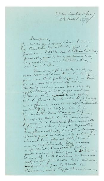 TAINE (Hippolyte) Recueil de lettres autographes. 1866-1881. 7 lettres et 2 cartes...