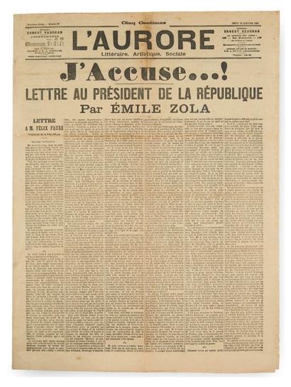 ZOLA (Emile) J'accuse...! Lettre au Président de la République. Paris, L'Aurore,...
