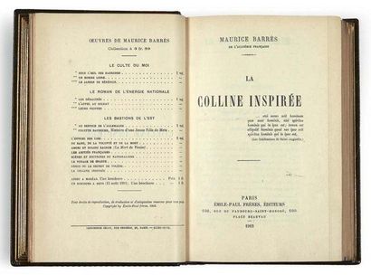 BARRES (Maurice) La Colline inspirée. Paris, Émile-Paul frères, 1913. In-12: maroquin...