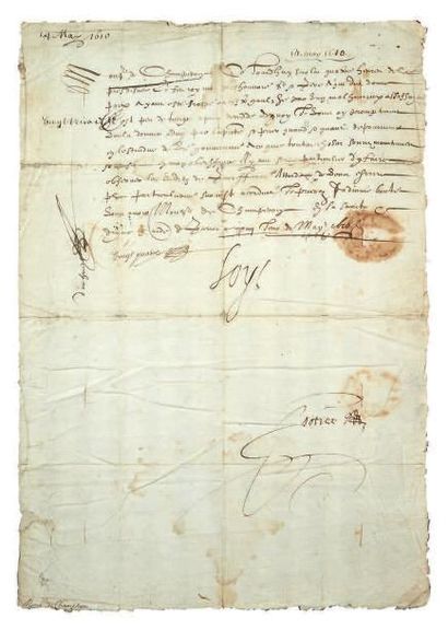 louis xiii Lettre adressée à Mr de Champeron, à Seurre. Paris, 14 mai 1610. Lettre...