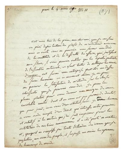 ROBESPIERRE (Maximilien de) Lettre adressée à Antoine-Joseph Buissart. Paris, le...
