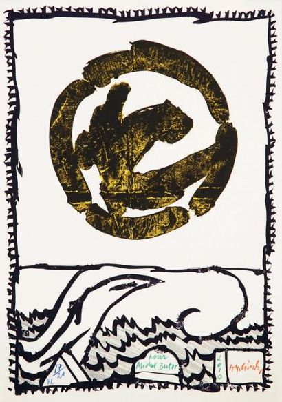 Pierre ALECHINSKY (1927) Pour Michel Butor, 2010 Lithographie sur papier. Signature...