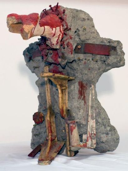DADO (1933-2010) Sans titre Sculpture assemblage en ciment et clou. Oeuvre unique...