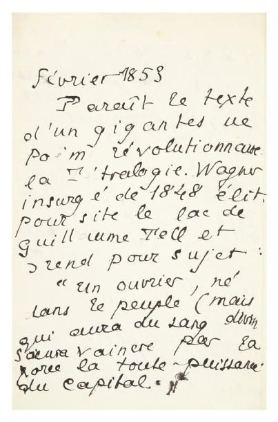LOUYS Pierre (1870-1925) Manuscrit autographe; 3 pages in-8. Sur Wagner. "Février...