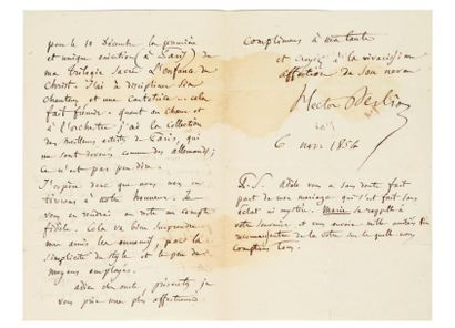 Hector BERLIOZ Lettre autographe signée, 6 novembre 1854, à son oncle [Félix Marmion];...