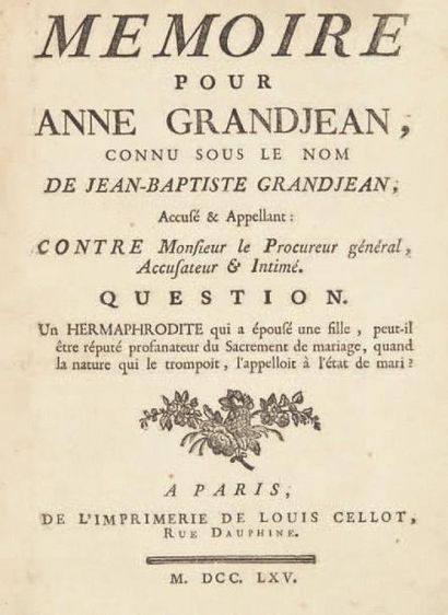 [VERMEIL (François)] Memoire pour Anne Grandjean, connu sous le nom de Jean-Baptiste...