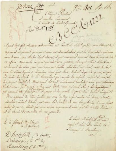 null [PRISONS]. Comte d'HATZFELDT. Lettre autographe signée, l'Abbaye de Saint-Germain...